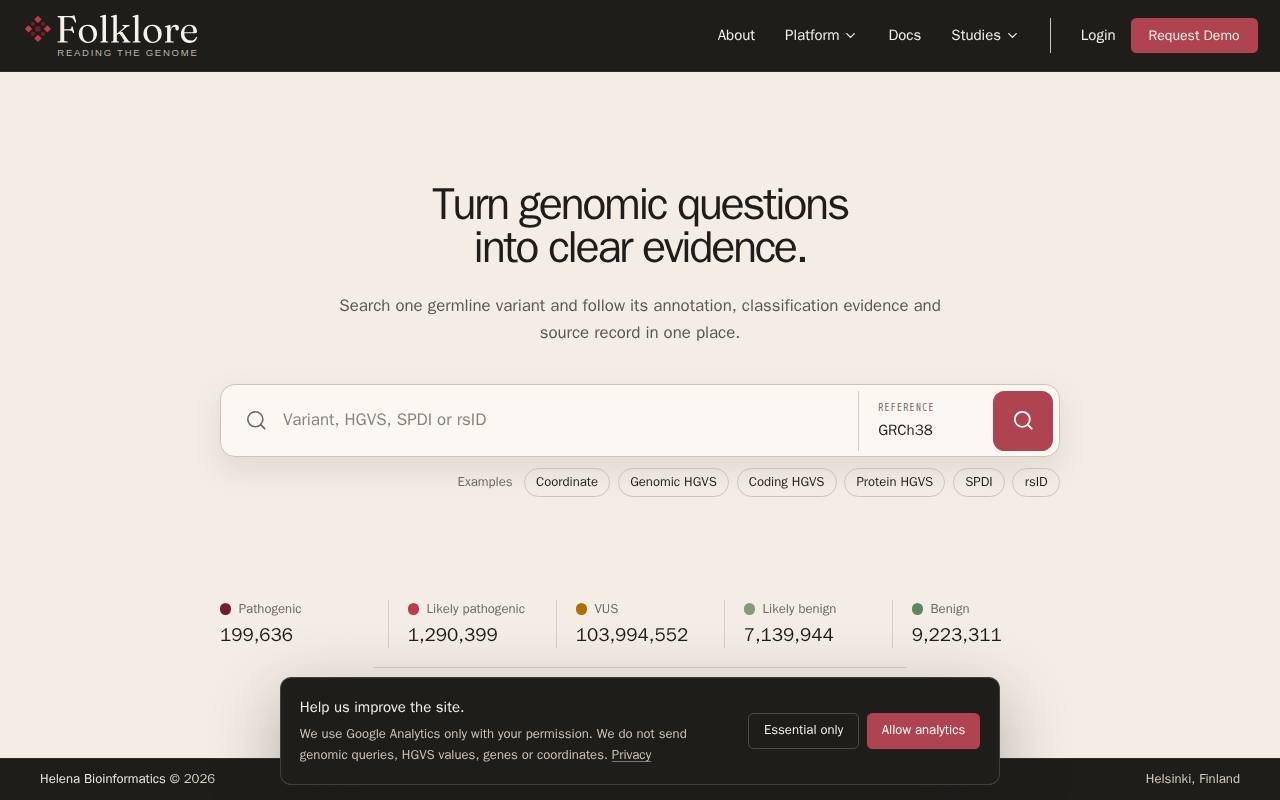 Folklore Clinical Variant Interpretation screenshot