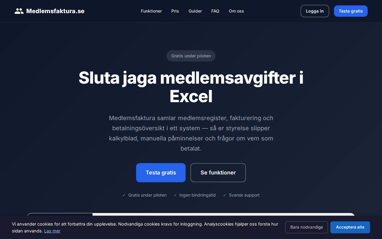 Medlemsfaktura screenshot