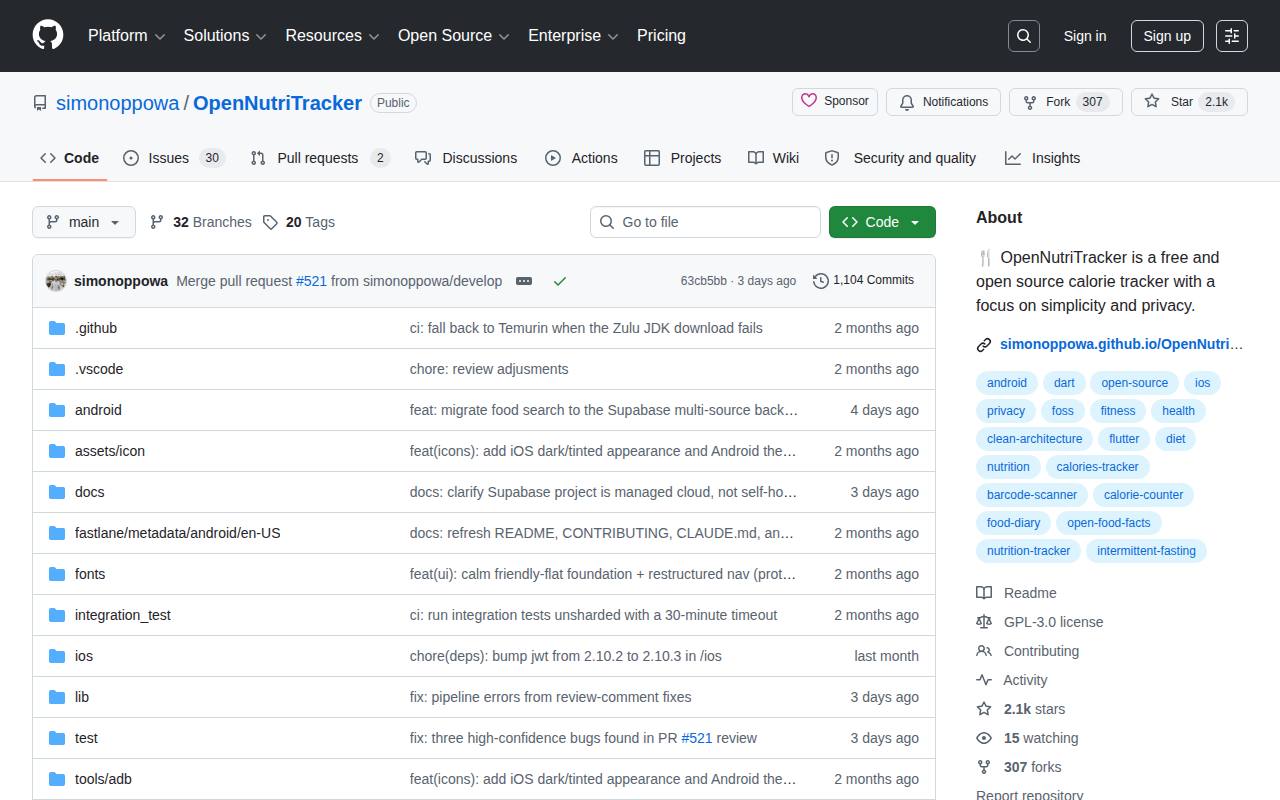OpenNutriTracker screenshot