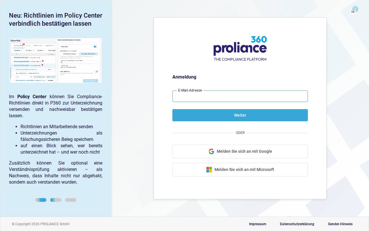 Proliance 360 screenshot