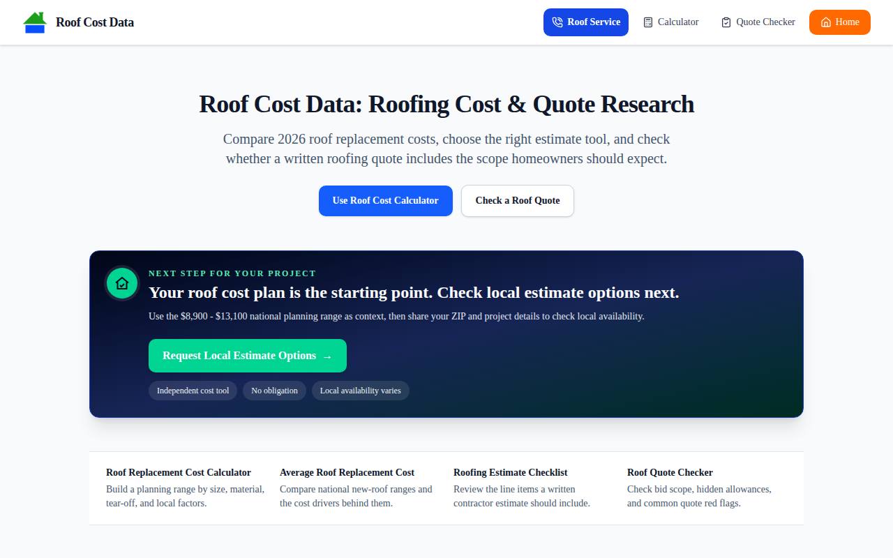 Roof Cost Data screenshot